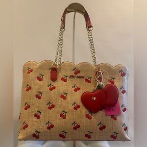 Betsey Johnson Woven Tote with Cherry Pattern, NWT